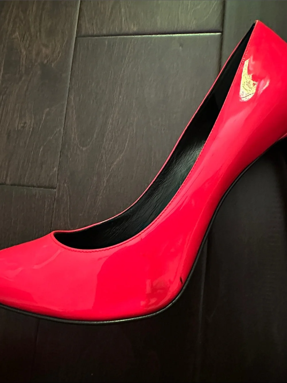Saint Laurent Bright Red Patent Pointed Toe Pumps - Picture 7 of 9